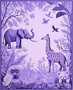 Whimsical Jungle Animals Purple Design Rug