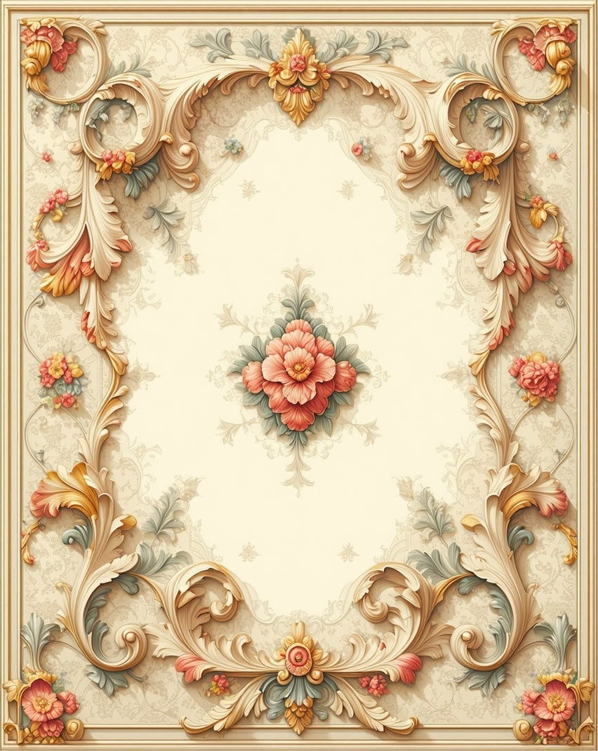 Cream Floral Scrolls Accents Rug