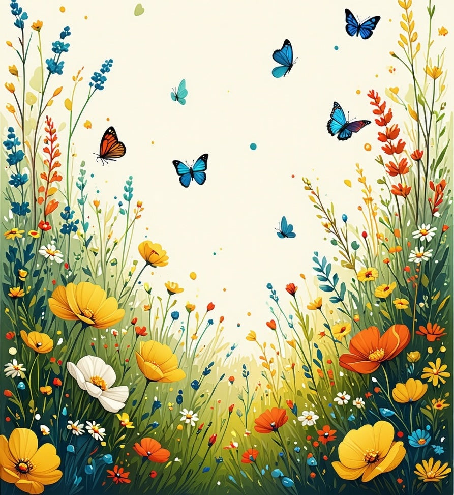 Whimsical Meadow Butterflies Flowers Rug