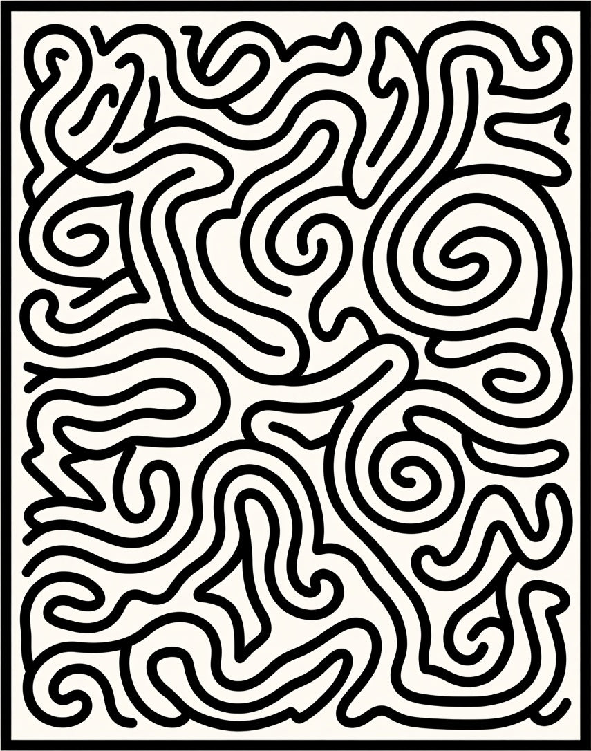Abstract Black Swirls Maze Rug