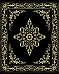 Ornate Black Gold Floral Frame Rug