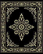 Ornate Black Gold Floral Frame Rug