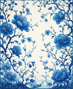 Blue Floral Branches And Leaves Design Rug