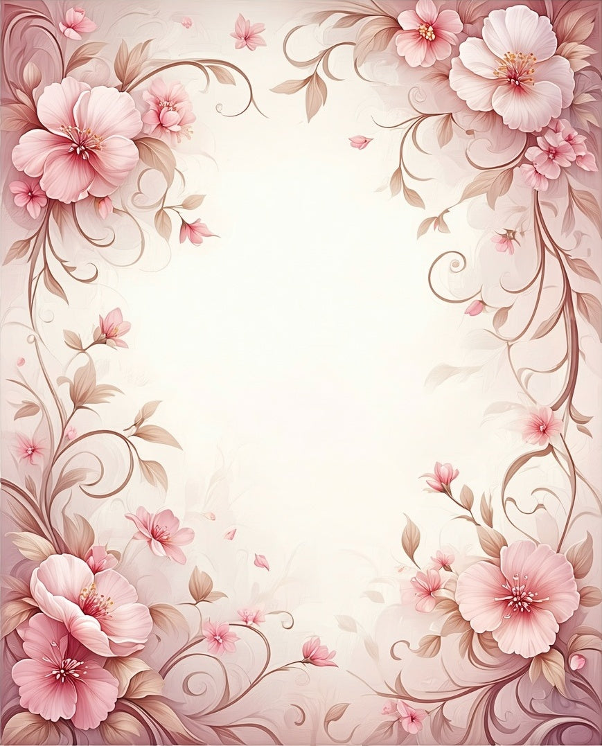 Soft Pink Floral Vine Design Rug