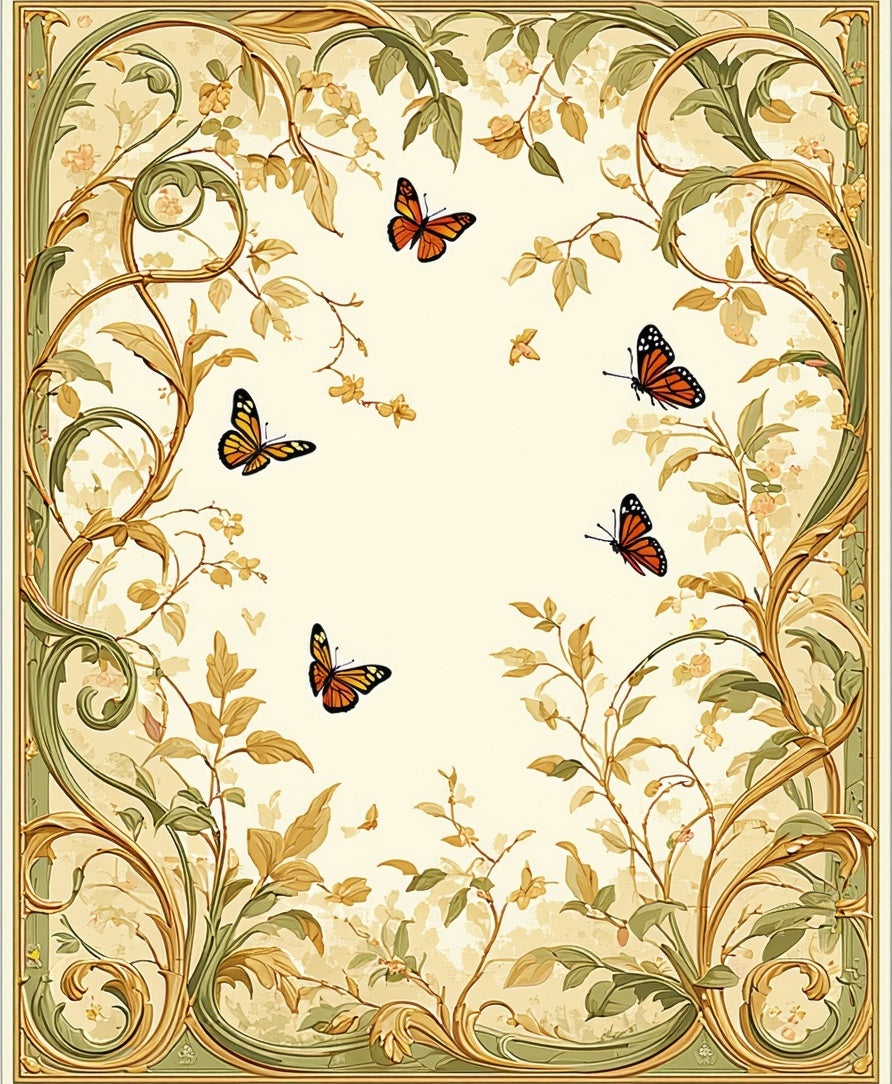 Art Nouveau Butterfly Floral Vines Pattern Rug
