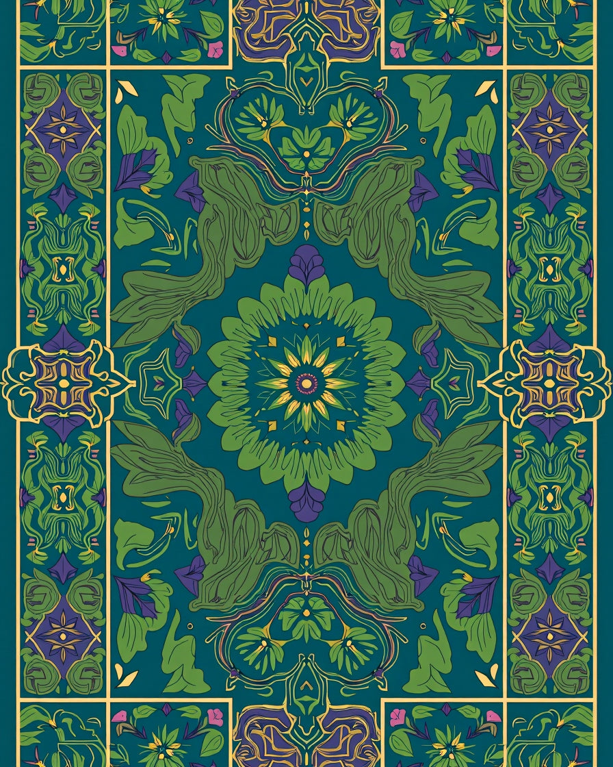 Art Nouveau Floral Mandala Design Rug