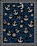 Nautical Anchor Waves Black Blue Rug