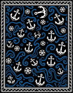 Nautical Anchor Waves Black Blue Rug