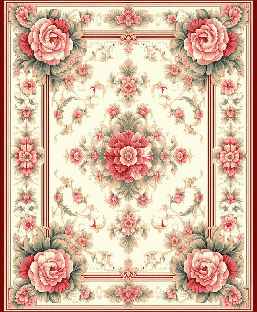 Elegant Pink Floral Frame Design Rug