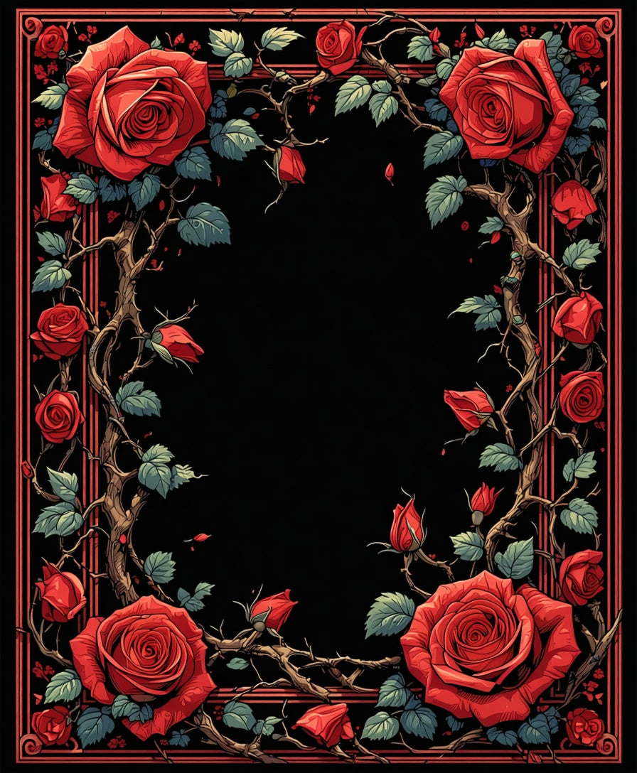 Vintage Red Roses With Thorns Pattern Rug