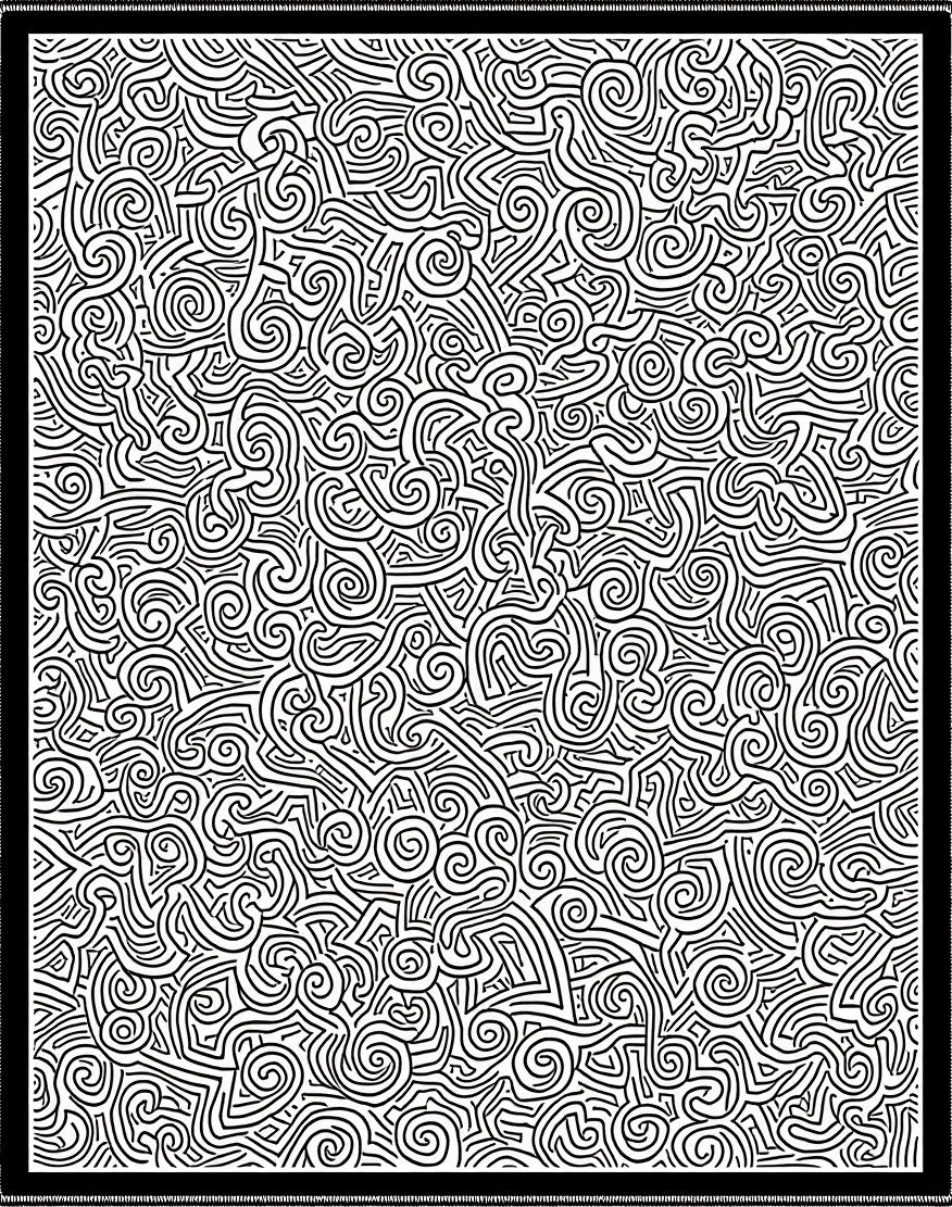 Bold Black 2-Tone Swirl Maze Pattern Rug
