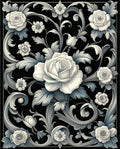 Elegant Floral Swirl Black White Rug