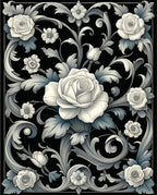 Elegant Floral Swirl Black White Rug