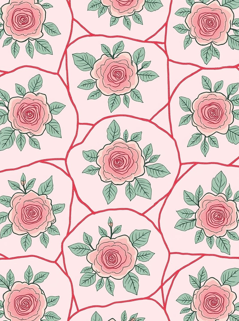 Pink Rose Floral Pattern Rug