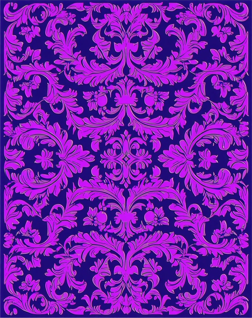 Elegant Violet Floral Damask Pattern Rug