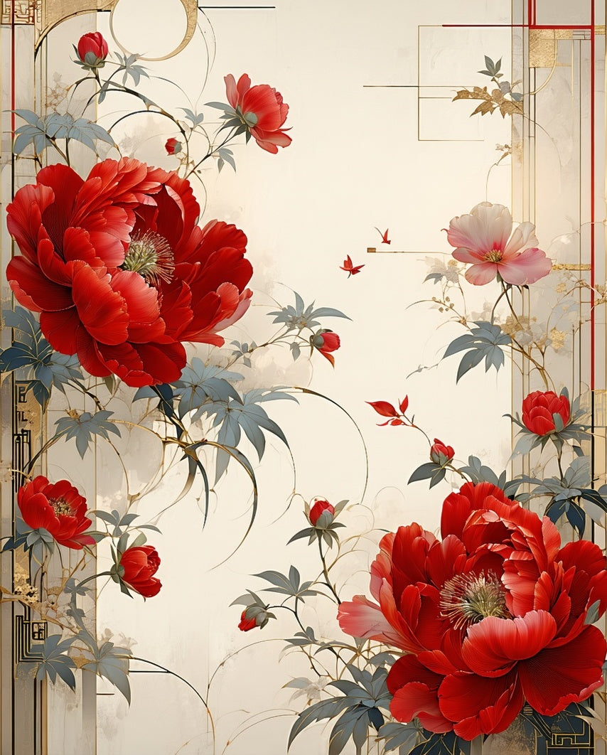 Red Peony Floral Artistry Rug