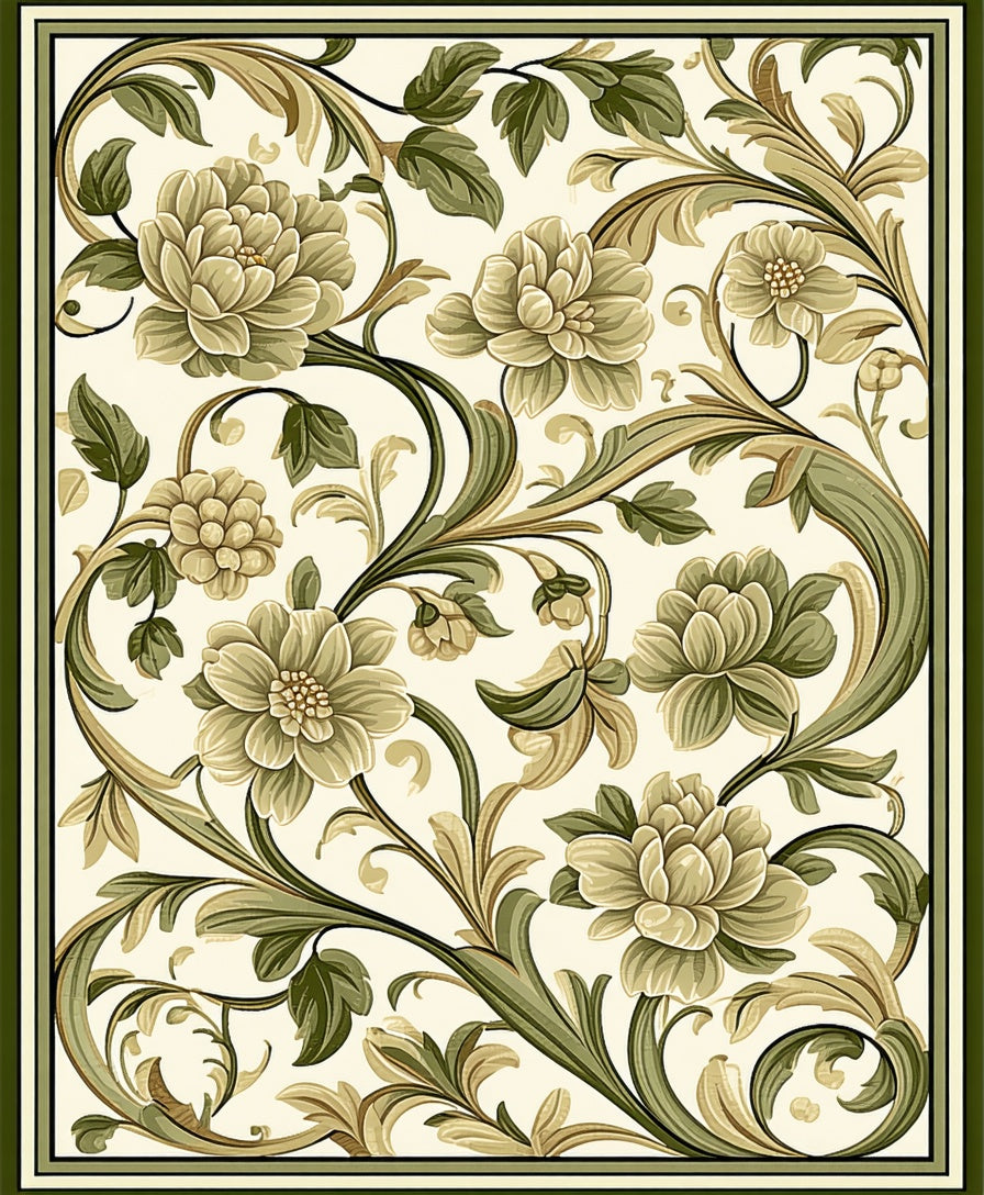 Elegant Floral Vines Motif Rug