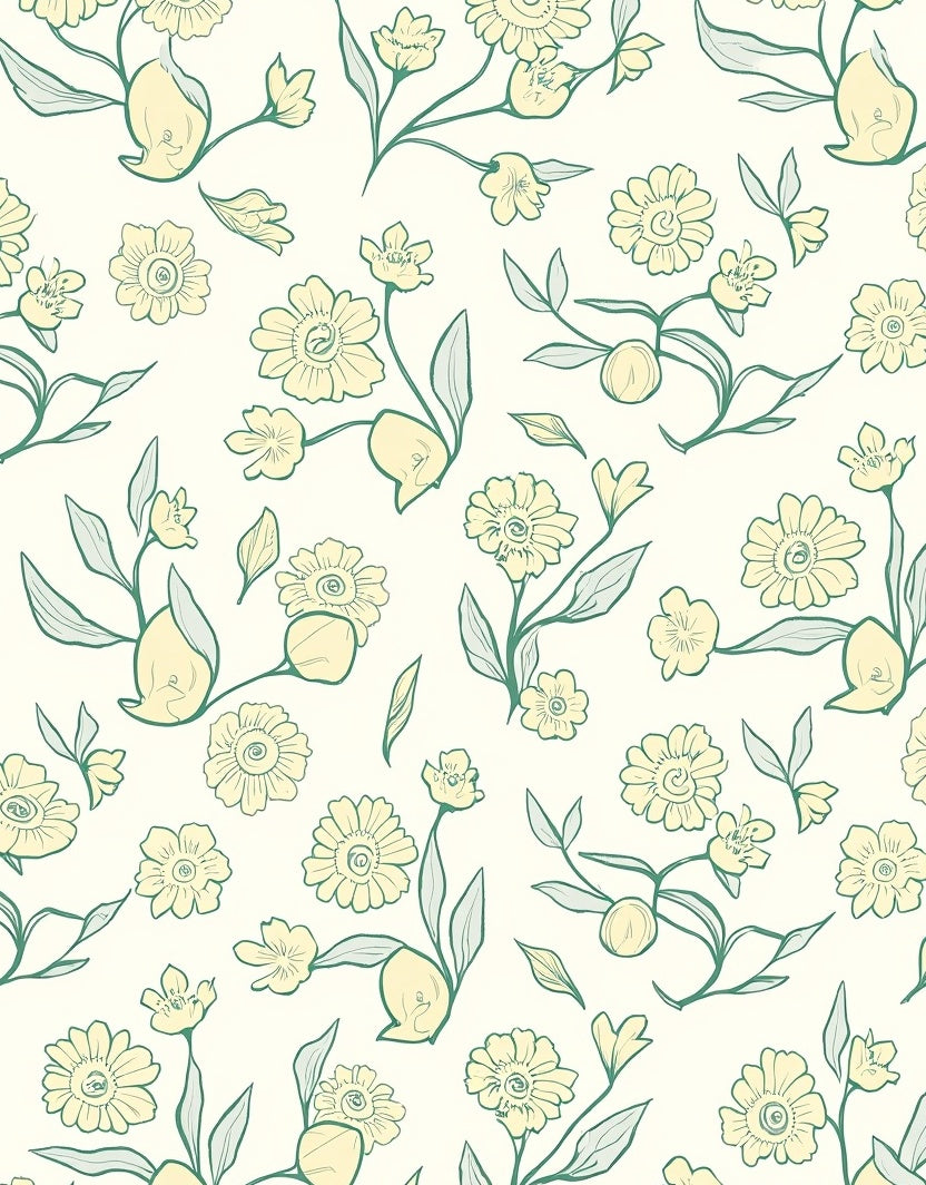Delicate YellowFloral Botanical Design Rug