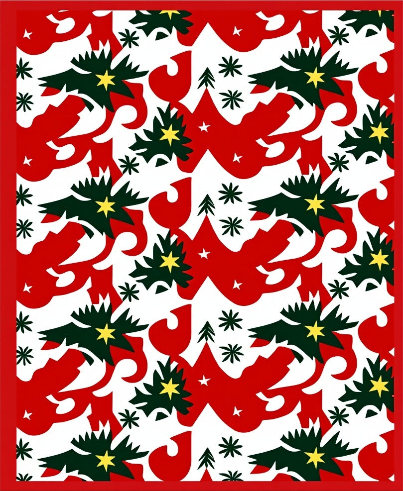Festive Red Green Starry Tree Medley Rug