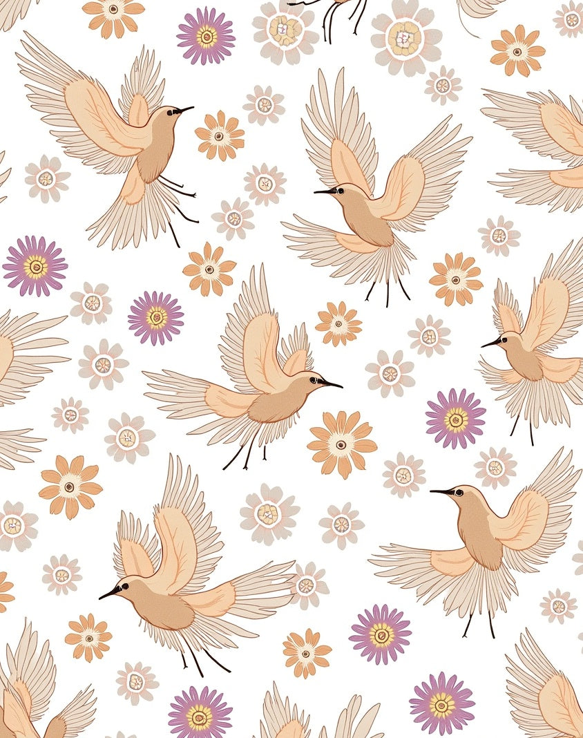 Flying Birds and Floral Meadow Rug