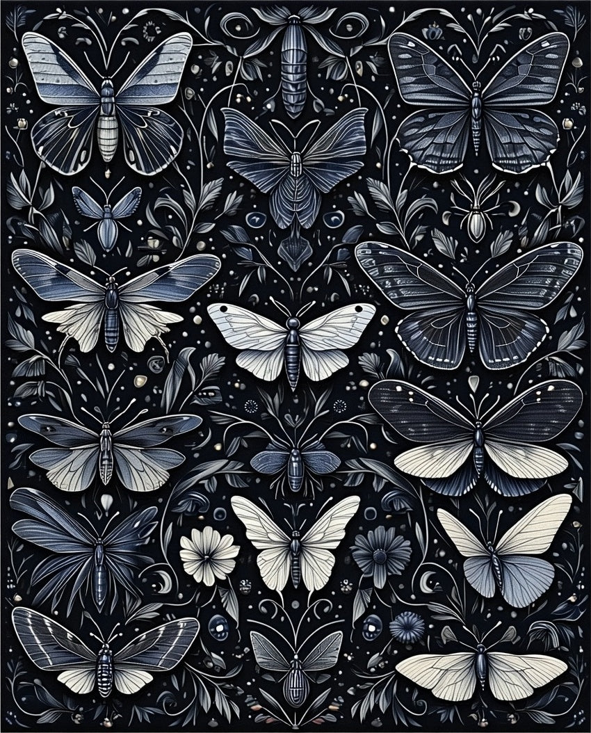 Midnight Butterfly Moth Pattern Rug