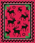 Crimson Reindeer Silhouette Pine Sprig Rug