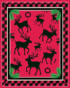 Crimson Reindeer Silhouette Pine Sprig Rug