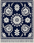 Navy Cream Floral Medallion Scatter Rug