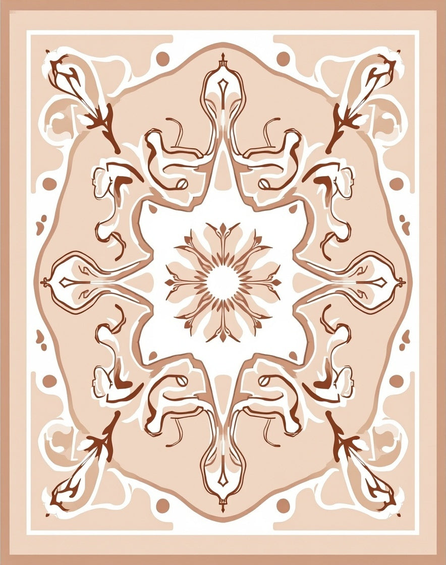 Symmetrical Earth Tones Floral Inlay Rug