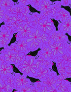 Whimsical Black Birds Floral Pattern Rug