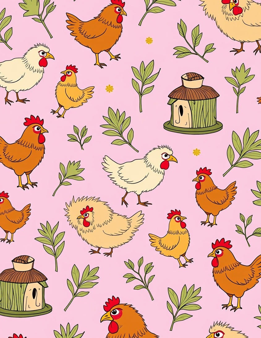 Pink Chicken Coop Foliage Collection Rug