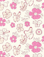Pink Cream Floral Sketch Design Rug