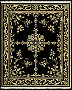 Black Gold Floral Vine Square Rug