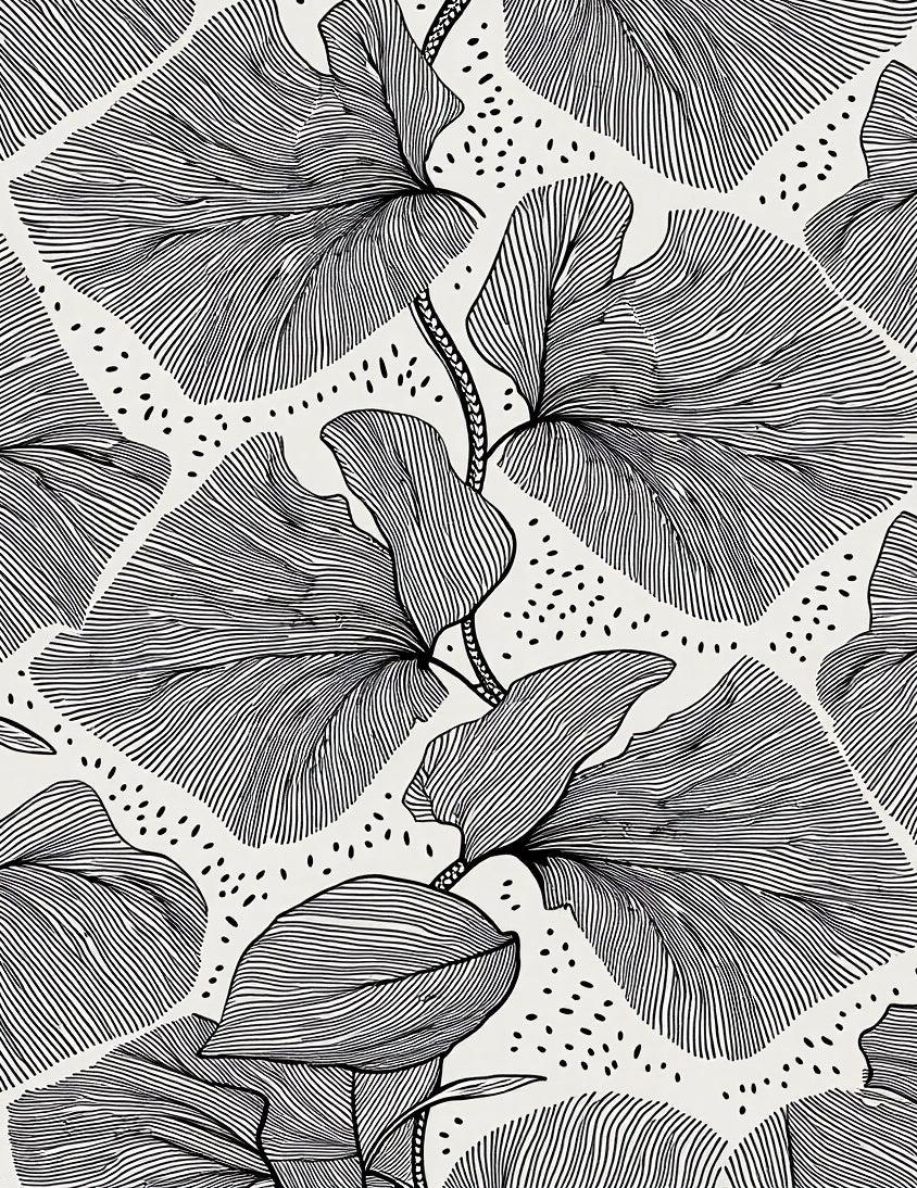 Botanical Leaf Line Art Pattern Design Rug