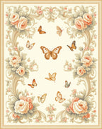 Floral Butterfly Scrollwork Pattern Rug