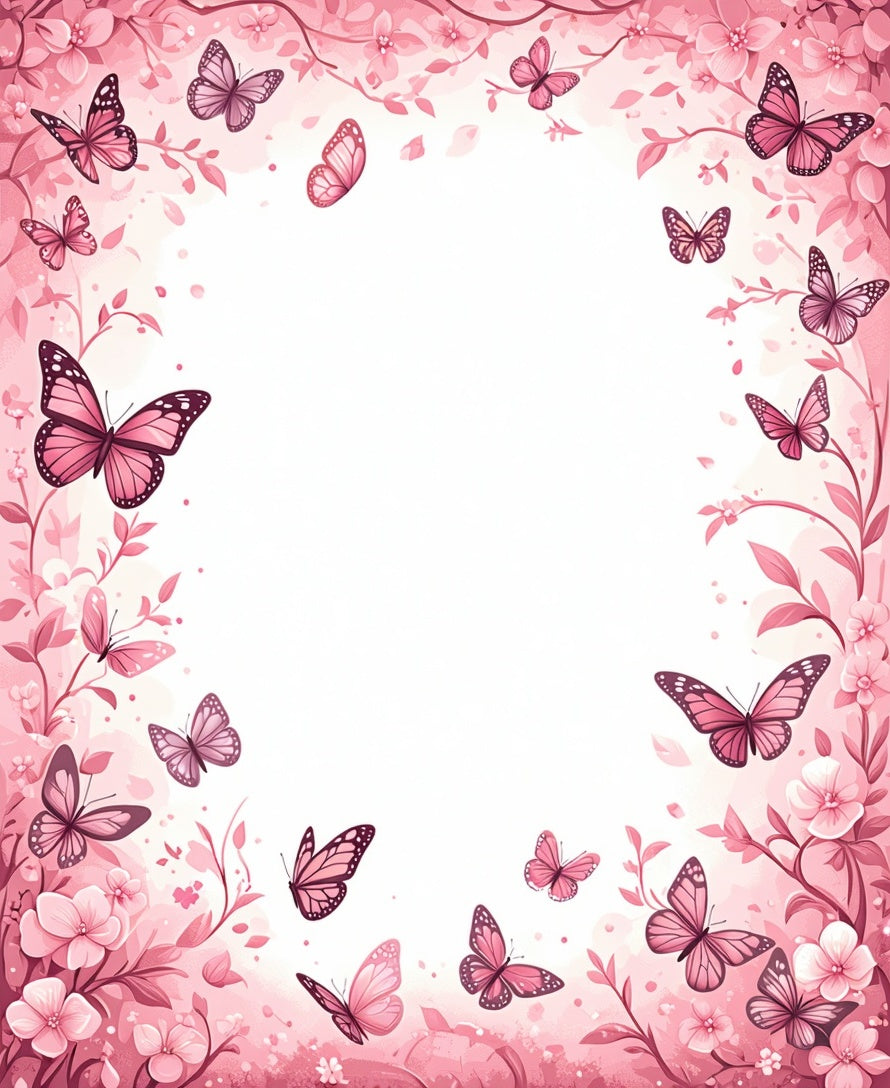 Sweet Pink Butterfly Floral Pattern Rug