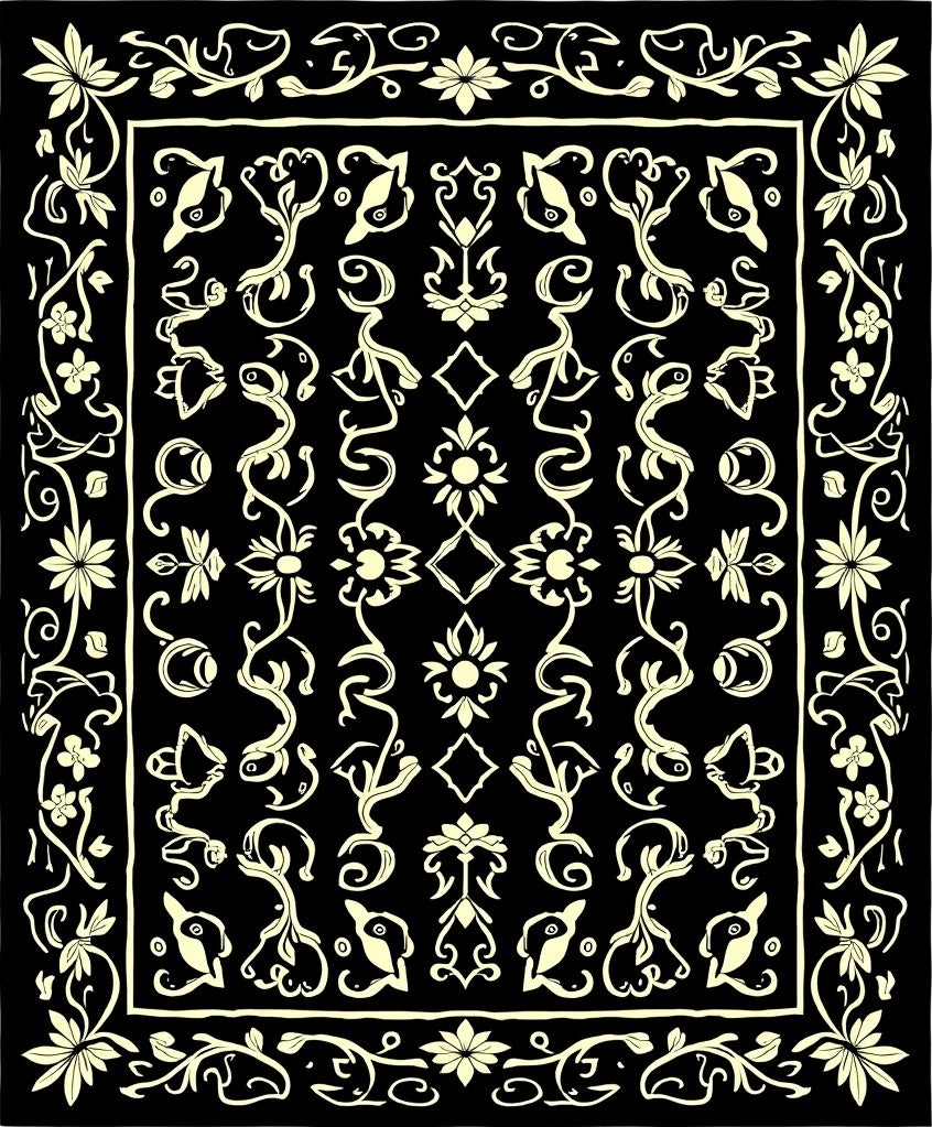 Ornate Floral Scroll Dark Pattern Rug