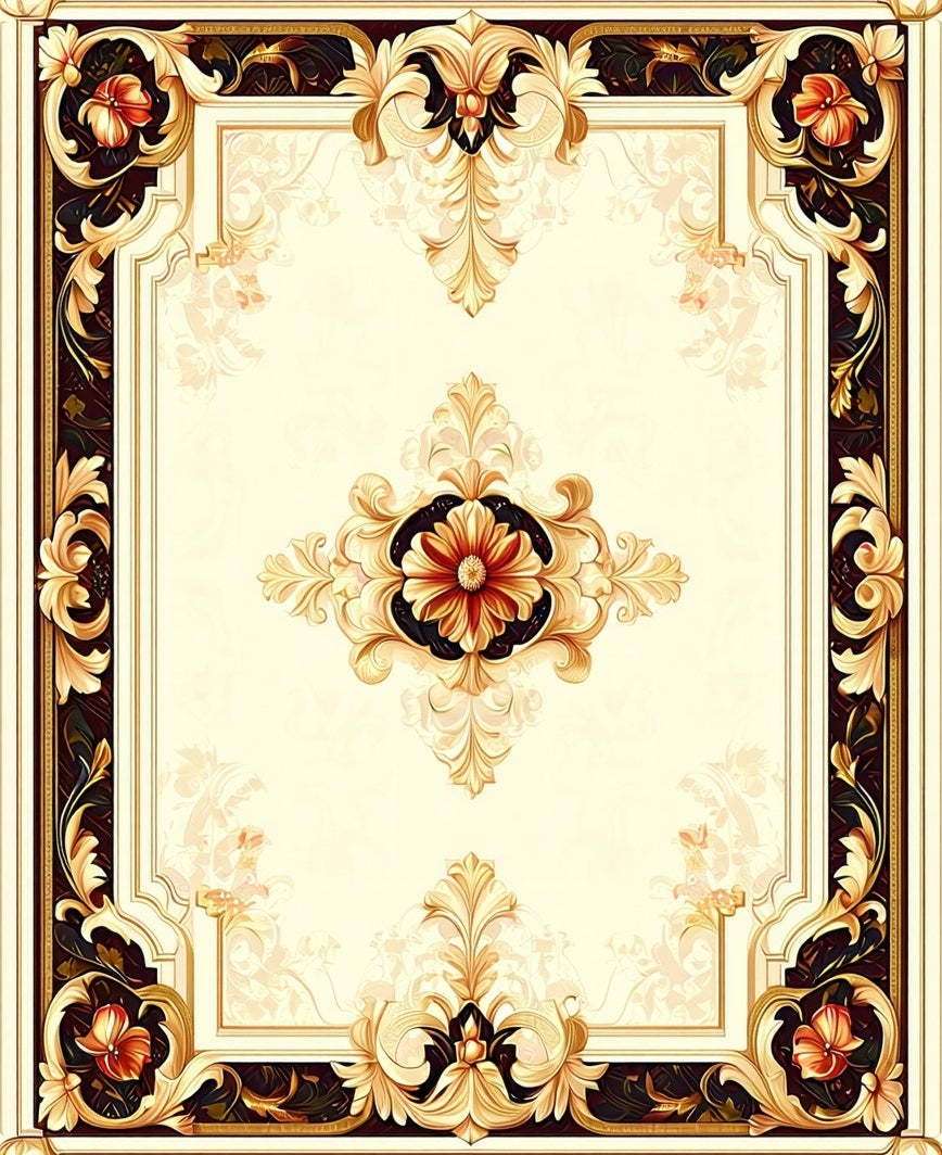 Ornate Floral Golden Accent Rug