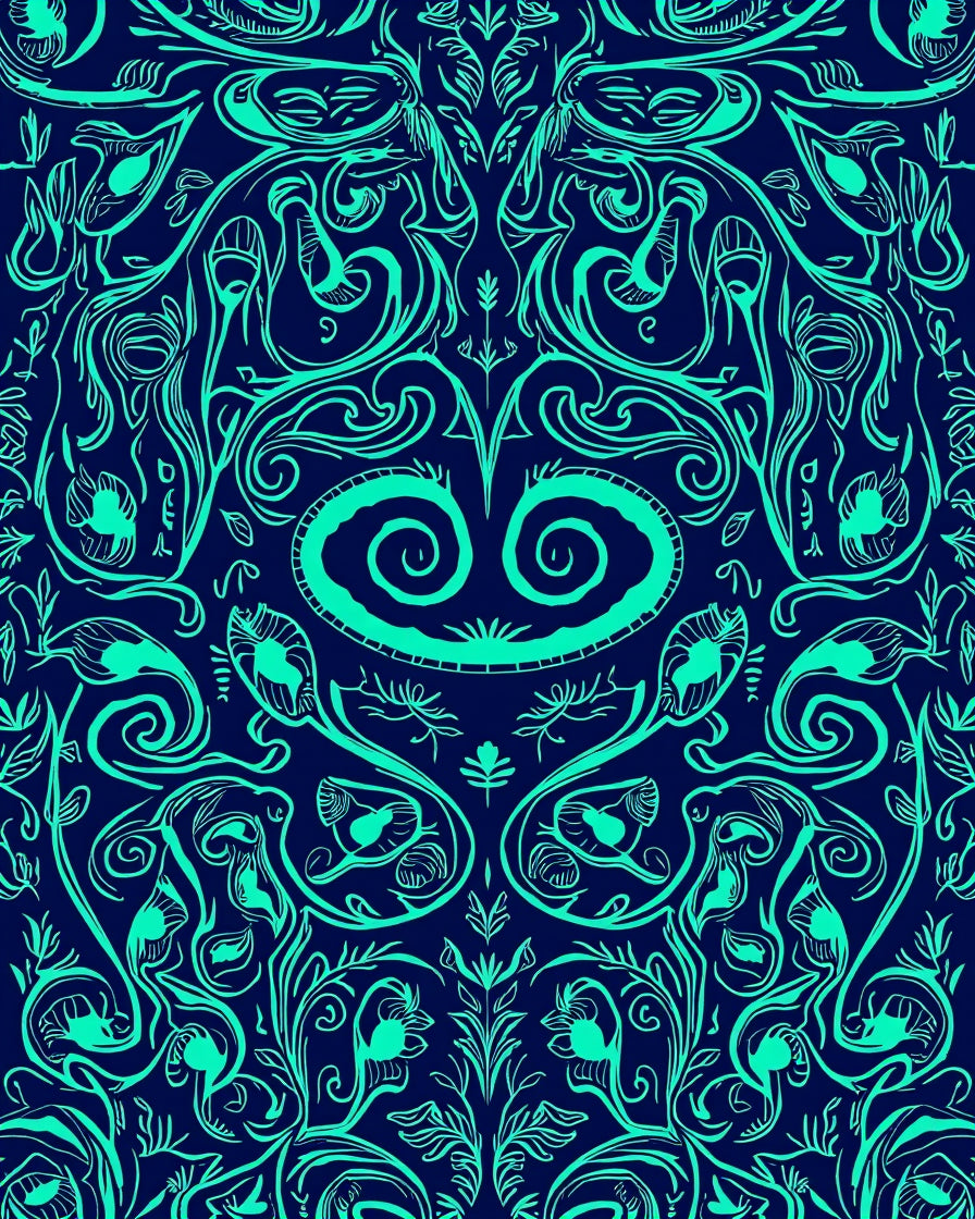 Turquoise Floral Swirls Pattern Rug