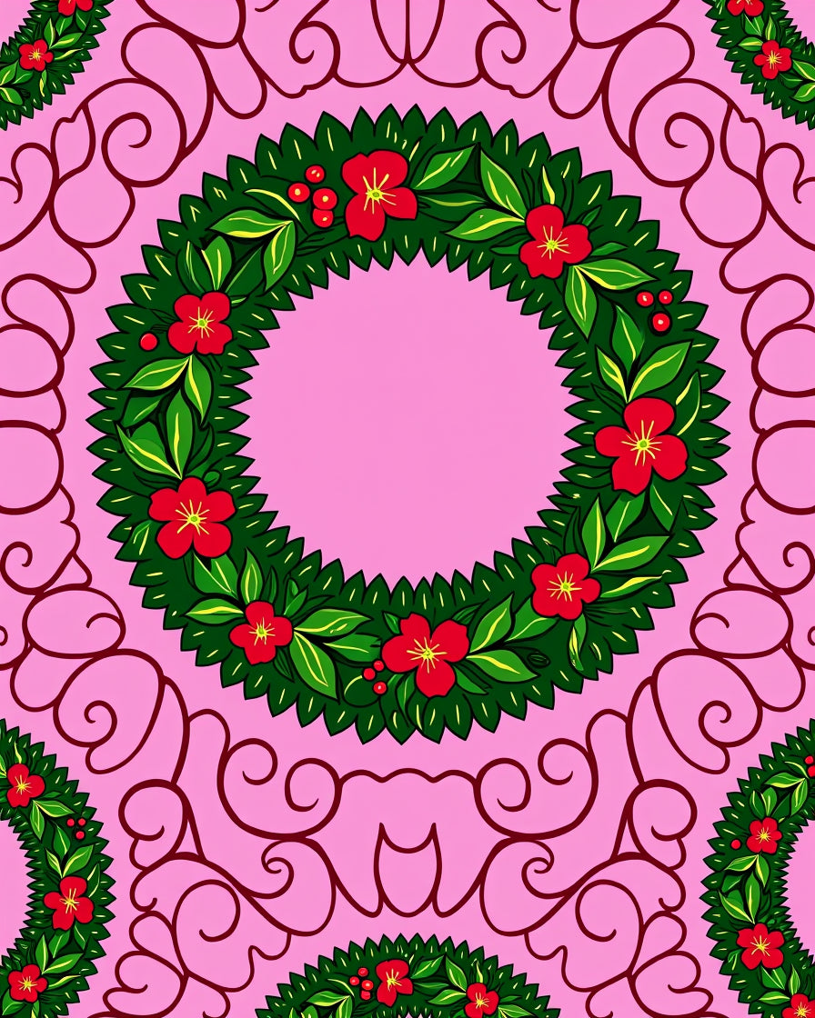 Pink Blossom Wreath With Swirls Rug