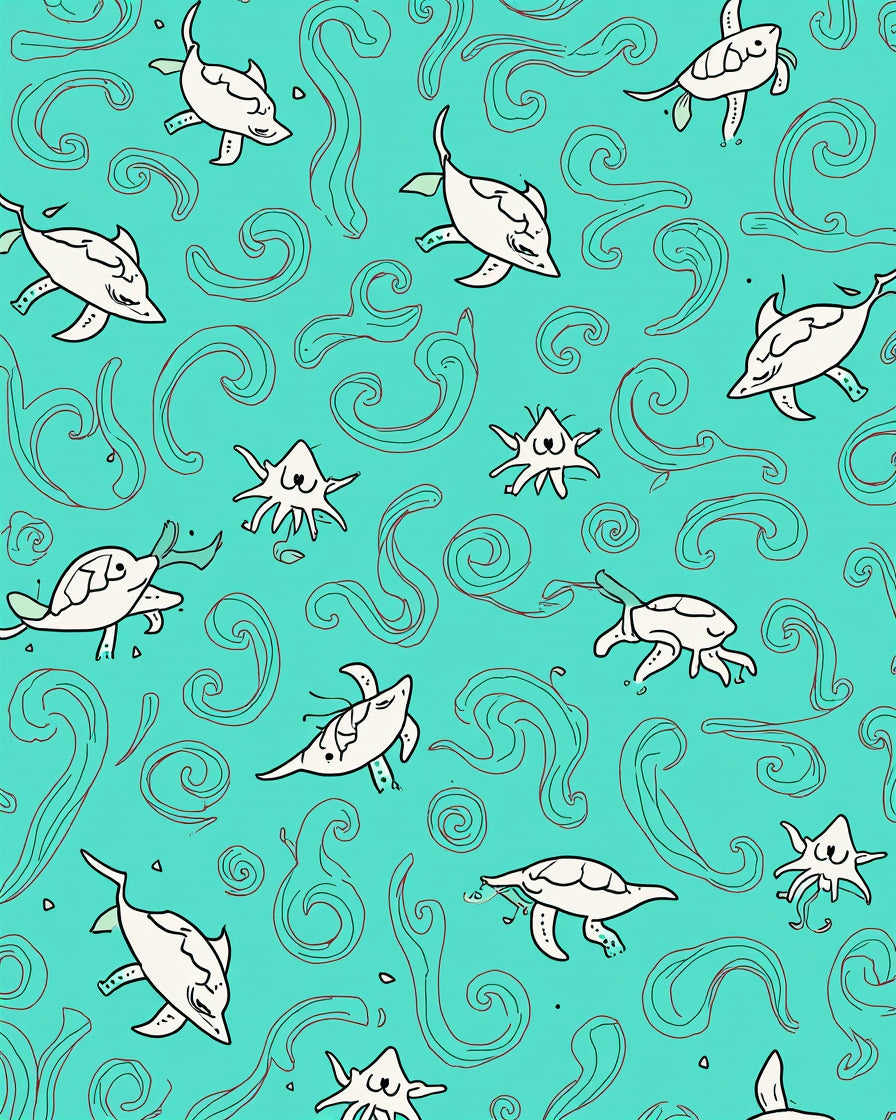 Oceanic Animals Playful Swirls Pattern Rug