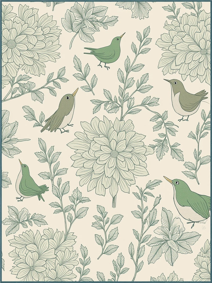 Whimsical Birds Floral Pattern Rug