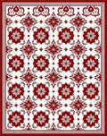 Deep Red Floral Damask Medallion Rug