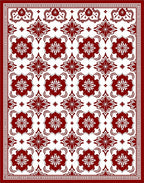 Deep Red Floral Damask Medallion Rug