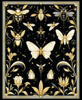 Golden Insects and Floral Art Rug