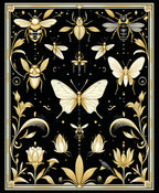 Golden Insects and Floral Art Rug