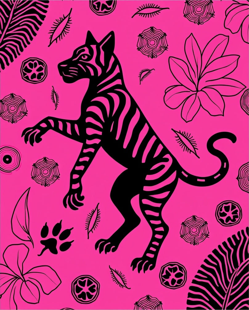 Vibrant Tiger Floral Pattern Art Rug
