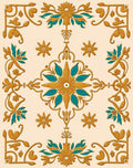 Gold Teal Floral Ornament Pattern Rug