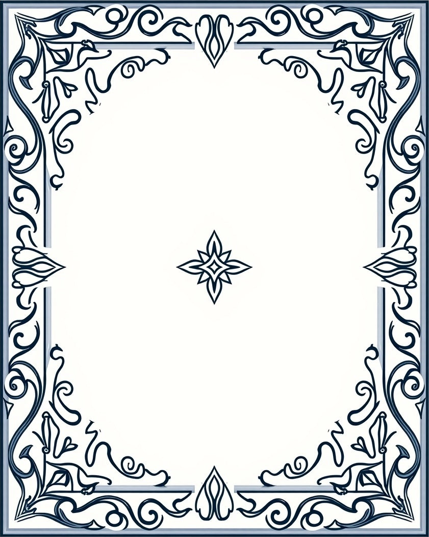 Ornate Cobalt Scroll Bloom Design Rug