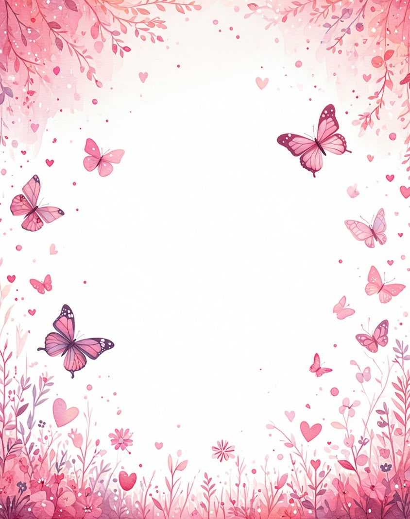 Pink Watercolour Butterflies Blossoms Design Rug